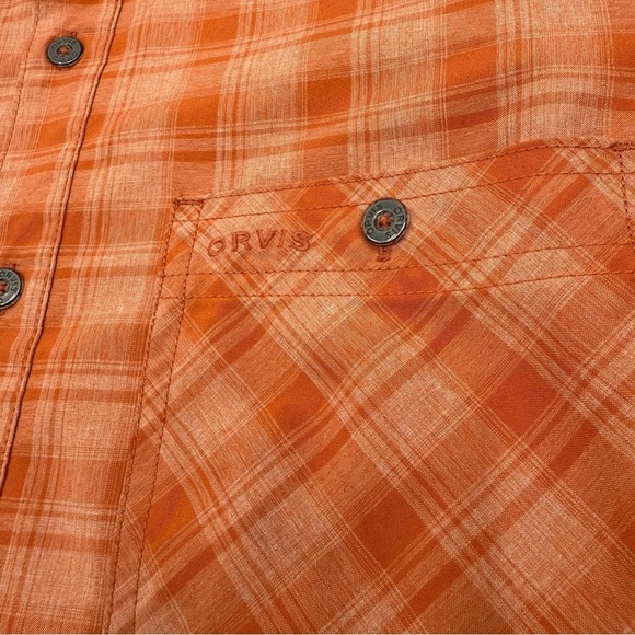 Orvis Men's Orange Plaid Performance Short Sleeve Button Down Tech Shirt Small - Picture 5 of 12